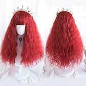 tanie Peruki imprezowe-Długa Ombre Kolorowa Syntetyczna Peruka Cosplay Lolita Harajuku z Grzywką Naturalne Fale Różowa Fioletowa Niebieska Codzienna Peruka Halloween