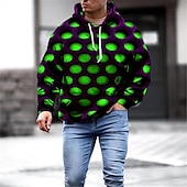 baratos Padrão 3D-Homens Geométrica 3D Moletom Moletons Designer Básico Manga Longa Com Capuz Vermelho Azul Outono Designer