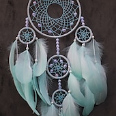 cheap Dreamcatcher-Dream Catcher Handmade Gift  with 5 Circles Feather Bead Flower Wall Hanging Decor Art Boho Style 16*70cm