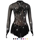 olcso Műkorcsolya ruhák-Kűrruha Női Lány Klizanje na ledu Ruhák Felszerelések Yan rózsaszín Ibolya Fekete Spandex Nagy rugalmasságú Verseny Kűrruhák Kézzel készített Virágos / Botanikus Hosszú ujj Jégkorcsolyázás