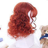 お買い得  パーティーウィッグ-合成ショートボブ カラー ロリータアニメウィッグ エアバング付き 女性用 ナチュラルフェイクヘア ブラック ブルー ロリータ コスプレウィッグ ハロウィンウィッグ