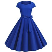 cheap Historical &amp; Vintage Costumes-Retro Vintage 1950s Vacation Dress Flapper Dress Swing Dress Christmas Party Dress Audrey Hepburn Women's Cosplay Costume Masquerade Casual Daily Dress Attire Christmas Party
