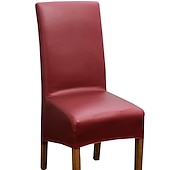 ieftine husa de scaun-husa scaun de sufragerie impermeabila husa pentru scaun neagra elastica din piele PU cu spatar inalt protector pentru scaun cu banda elastica pentru sala de mese, nunta