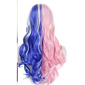 tanie Peruki imprezowe-Długa Ombre Kolorowa Syntetyczna Peruka Cosplay Lolita Harajuku z Grzywką Naturalne Fale Różowa Fioletowa Niebieska Codzienna Peruka Halloween