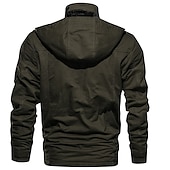 cheap Sport Jacket-Men&#039;s Winter Jacket Winter Coat Work Jacket Outdoor Street Windproof Warm Drawstring Winter Solid Colored Fashion Keep Warm Stand Collar Regular Cotton Fleece Black Army Green Khaki Jacket