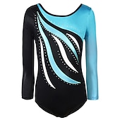 halpa Taitoluisteluharjoitusasu-Voimistelu trikoot Naisten Tyttöjen Kokopuku Voimistelupuku Spandex Erittäin elastinen Hengittävä Käsintehty sparkly Pitkähihainen Kouluts Kilpailu Tanssi Rytminen voimistelu Telinevoimistelu Sininen