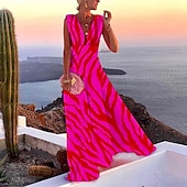 cheap Vacation Dresses-Women&#039;s Casual Dress Swing Dress Long Dress Maxi Dress Blue Light Green Fuchsia Sleeveless Floral Print Spring Summer V Neck 2023 S M L XL XXL