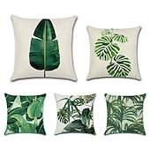 cheap Floral &amp; Plants Style-1 Set of 5 Pcs Green Leaf Botanical Series Throw Pillow Covers Modern Decorative Throw Pillow Case Cushion Case for Room Bedroom Room Sofa Chair Car Outdoor Cushion for Sofa Couch Bed Chair Green