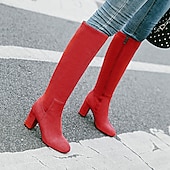 baratos Botas da moda-botas femininas azul marinho até o joelho com salto bloco - elegantes e versáteis para a moda de inverno, perfeitas para uso diário e ocasiões especiais