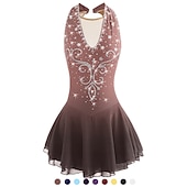 cheap Figure Skating Dresses-Figure Skating Dress Women's Girls' Ice Skating Dress Black White Yellow Patchwork Open Back Mesh Spandex High Elasticity Practice Competition Skating Wear Jeweled Rhinestone Sleeveless Ice Skating