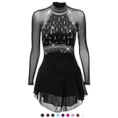 cheap Figure Skating Dresses-Figure Skating Dress Women's Girls' Ice Skating Dress Purple Dark Purple Black Mesh Spandex High Elasticity Competition Skating Wear Anatomic Design Quick Dry Handmade Classic Crystal / Rhinestone