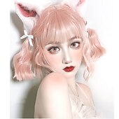 baratos Perucas de festa-Peruca Curta de Onda Natural resistente ao calor Cabelo sintético peruca bob Lolita adolescente com franja Cabelo de Cosplay peruca completa feminina Perucas de Halloween