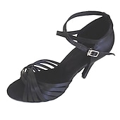 billige Sko til latindans-latinske dansesko i lilla sateng – ballsalhæler med stropper med åpen tå og ankelstropp for salsa, tango og ytelse