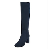 baratos Botas da moda-botas femininas azul marinho até o joelho com salto bloco - elegantes e versáteis para a moda de inverno, perfeitas para uso diário e ocasiões especiais