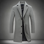 billiga Trenchcoat för män-Herr Vinterkappa Yllekappa Rock Trenchcoat Kort kappa Gata Företag Vinter Höst Polyester Håller värmen Andningsfunktion Ytterkläder Kläder Ledigt Ensfärgat Ficka Nedvikt Enkelknäppt