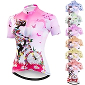 baratos Camisolas femininas-Mulheres Camisa para Ciclismo Padrão Botânico floral Flor Manga Curta Moto Camisa / Roupas Para Esporte Blusas com 3 bolsos traseiros Ciclismo de Montanha Ciclismo de Estrada Secagem Rápida Bolso