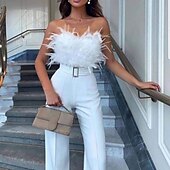 cheap Pantsuits &amp; Jumpsuits-Jumpsuits Elegant Dress Wedding Guest Prom Ankle Length Sleeveless Strapless Stretch Fabric with Feather Sash / Ribbon