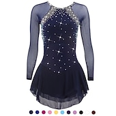 cheap Figure Skating Dresses-Figure Skating Dress Women&#039;s Girls&#039; Ice Skating Dress Violet Black White Open Back Mesh Spandex High Elasticity Training Competition Skating Wear Classic Crystal / Rhinestone Long Sleeve Ice Skating