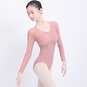 billiga Danskläder till balett-andningsbar balettleotard / onesie solid skarvning för kvinnors träningsprestanda långärmad hög nylon