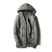 tanie męski sweter rozpinany-Męskie Sweter Sweter rozpinany Robić na drutach Długie Guzik Pasek Jednokolorowe Kaptur Elegancki Codzienny Odzież Zima Jesień Wino Khaki M L XL