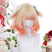 お買い得  パーティーウィッグ-合成ショートボブ カラー ロリータアニメウィッグ エアバング付き 女性用 ナチュラルフェイクヘア ブラック ブルー ロリータ コスプレウィッグ ハロウィンウィッグ