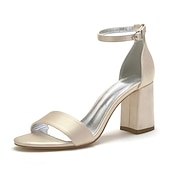 economico Formale-scarpe da sposa con tacco a blocco in raso viola da donna - eleganti sandali da sposa aperti con cinturino alla caviglia per eventi formali e feste
