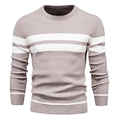 abordables Pull col rond-Homme Pull Chandail Pull Tricoter Tricoté Rayé Col Ras du Cou mode Extérieur Intérieur Vêtement Tenue Automne Hiver Noir Bleu S M L