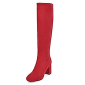 baratos Botas da moda-botas femininas azul marinho até o joelho com salto bloco - elegantes e versáteis para a moda de inverno, perfeitas para uso diário e ocasiões especiais