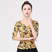 cheap Latin Dancewear-Latin Dance Ballroom Dance Top Printing Women&#039;s Training Performance Half Sleeve Polyester