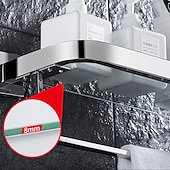 economico Mensole per il bagno-doccia caddy moderno bagno multifunzionale rack di stoccaggio con portasciugamani in acciaio inox ispessito portasciugamani bagno in vetro temperato cosmetici forniture per il bagno rack di stoccaggio