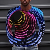cheap 3D T shirts-Men&#039;s Graphic Prints Spiral Stripe T shirt Long Sleeve T shirt 3D Print Crew Neck Shirt Designer Casual Big and Tall Daily Holiday A B C Spring &amp;  Fall Clothing Apparel S M L XL XXL 3XL 4XL