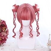 お買い得  パーティーウィッグ-合成ショートボブ カラー ロリータアニメウィッグ エアバング付き 女性用 ナチュラルフェイクヘア ブラック ブルー ロリータ コスプレウィッグ ハロウィンウィッグ