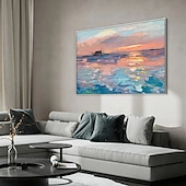 cheap Landscape Paintings-Oil Painting Handmade Hand Painted Wall Art Seascape Sunrise Abstract Bedroom Decoration Paintings Home Decoration Decor Stretched Frame Ready to Hang
