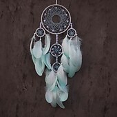 cheap Dreamcatcher-Dream Catcher Handmade Gift  with 5 Circles Feather Bead Flower Wall Hanging Decor Art Boho Style 16*70cm