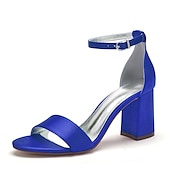 economico Formale-scarpe da sposa con tacco a blocco in raso viola da donna - eleganti sandali da sposa aperti con cinturino alla caviglia per eventi formali e feste