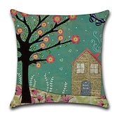 baratos estilo floral e plantas-conjunto de 5 fronhas estilo pastrol pintura a óleo capa de almofada sofá para casa almofada de linho falso para sofá-cama cadeira