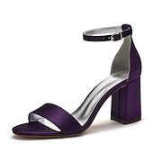 economico Formale-scarpe da sposa con tacco a blocco in raso viola da donna - eleganti sandali da sposa aperti con cinturino alla caviglia per eventi formali e feste