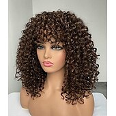 cheap Black &amp; African Wigs-Brown Wigs for Women Afro Curly Wigs with Bangs for Black Women Kinky Curly Wig for Daily Wear (Color : Brown)