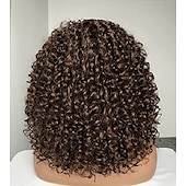 cheap Black &amp; African Wigs-Brown Wigs for Women Afro Curly Wigs with Bangs for Black Women Kinky Curly Wig for Daily Wear (Color : Brown)