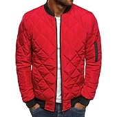cheap Men&#039;s Downs &amp; Parkas-Men&#039;s Bomber Quilted Jacket Diamond Padded Jacket Winter Outdoor Chunky Varsity Flight Windproof Warm Trench Coat Top Quilted Seams Cotton Outwear Overcoat Full Zipper Camping Hiking Hunting Fishing