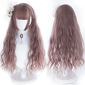 tanie Peruki imprezowe-Długa Ombre Kolorowa Syntetyczna Peruka Cosplay Lolita Harajuku z Grzywką Naturalne Fale Różowa Fioletowa Niebieska Codzienna Peruka Halloween