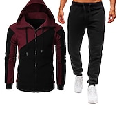 baratos moletons básicos-Homens Moletom Moletom zip Up com capuz Jaqueta de suor Vermelho Vinho Preto Vermelho Azul Cinzento Claro Com Capuz Bloco de cor Patchwork Zíper Desportos e Ar livre Legal Casual Indispensável para