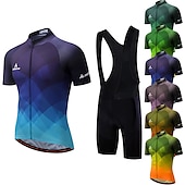 preiswerte Herrenbekleidungs-Sets-Miloto Herren Radtrikot mit Radhose kurz Trägern fahrradbekleidung set Kurzarm MTB Mountain Rennrad Weiß Schwarz Grün Farbverlauf Schottenstoff Kariert Fahhrad Sportkleidung 3D-Pad Atmungsaktiv