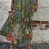 halpa Rento kukkainen mekko-Naisten Maksimekko Rento mekko Väljä mekko Vintage Perus Loma Päivittäin Viikonloppu Normaali Kukka Lyhythihainen Tiukka pyöreä kaula-aukko Viini Sininen Apila Kesä Kevät