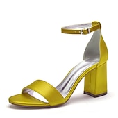 economico Formale-scarpe da sposa con tacco a blocco in raso viola da donna - eleganti sandali da sposa aperti con cinturino alla caviglia per eventi formali e feste