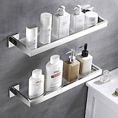 economico Mensole per il bagno-Mensola per bagno moderna in acciaio inox, mensola in vetro temperato, mensola per doccia, articoli da toeletta, cremagliera per cosmetici