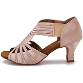 billige Sko til latindans-brunfargede latinske dansesko for kvinner – høyhælte ballroomsandaler med høye hæler og elastiske stropper for salsa, tango og ytelse