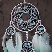 cheap Dreamcatcher-Dream Catcher Handmade Gift  with 5 Circles Feather Bead Flower Wall Hanging Decor Art Boho Style 16*70cm