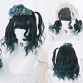 baratos Perucas de festa-Peruca Curta de Onda Natural resistente ao calor Cabelo sintético peruca bob Lolita adolescente com franja Cabelo de Cosplay peruca completa feminina Perucas de Halloween