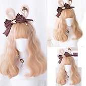 baratos Perucas de festa-Peruca Curta de Onda Natural resistente ao calor Cabelo sintético peruca bob Lolita adolescente com franja Cabelo de Cosplay peruca completa feminina Perucas de Halloween